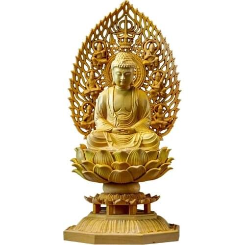 18CM SAKYAMUNI SOLID WOOD JAPAN CARVING BUDDHA STATUE GOD HAND CARVED FENG SHUI BUDA STATUES FOR HOME