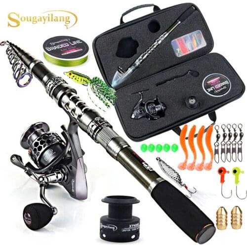 Sougayilang Telescopic Fishing Rod with Spinning Reel Combo Fishing Reel Pole Lure Line Bag Sets Kit for Travel Fishing Tackle