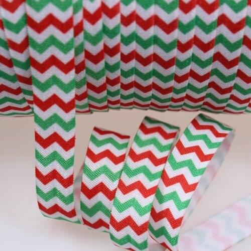5/8" heat transfer red and green chevron printed fold over elastic FOEs for Christmas decoration, 100yards/lot