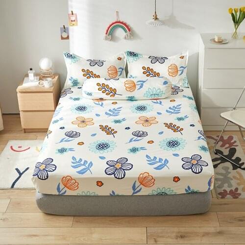 Upzo-Flower Series1pcs Polyester Fitted Sheet Full Coverage Sheets 180 Bed Sheets Twin King Size Bed Cover With Elastic 200 220