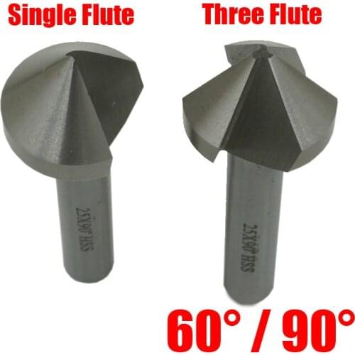 6.3mm 8.3mm 10.4mm 12.4mm High Speed Steel HSS 60 90 Degree Single Three 3 Flute Edge Chamfer Cutter Mill Countersink Drill Bit