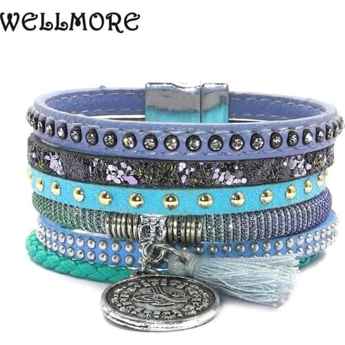 WELLMOREsummer leather bracelet 6 color 3 size Bohemian bracelets boho bracelets & bangles for women Christmas gift