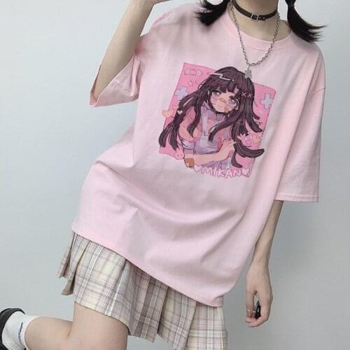 Japanese female casual anime women T-shirt Harajuku tops big size hip hop loose Summer Ulzzang kawaii sweet tees women clothing