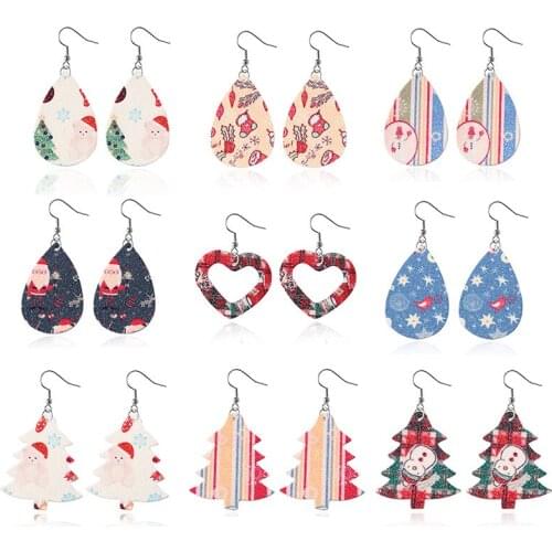 New Christmas Tree Snowman Leather Earrings Double-Sided Leather Earrings Drop-Shaped Earrings Female Fashion Jewelry Gifts