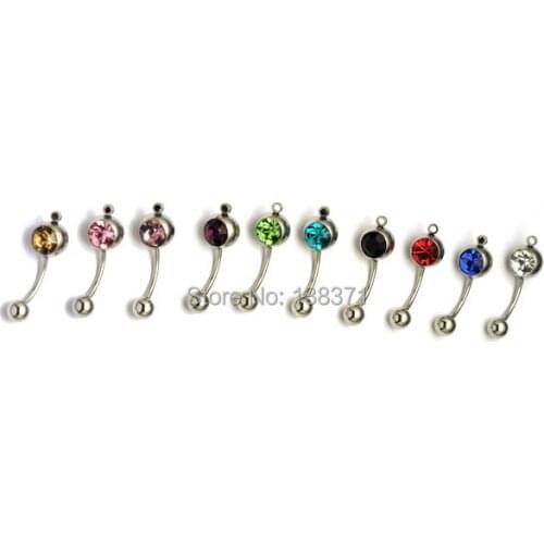 HOT SALE Fashion Titanium steel Double Austrian Crystal Gem Ball Belly Button DIY Women Navel Ring 11 colors Free Shipping