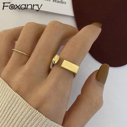 Foxanry 925 Sterling Silver Finger Rings for Women Couples INS Fashion France Gold Plated Vintage Elegant Bride Jewelry Gifts