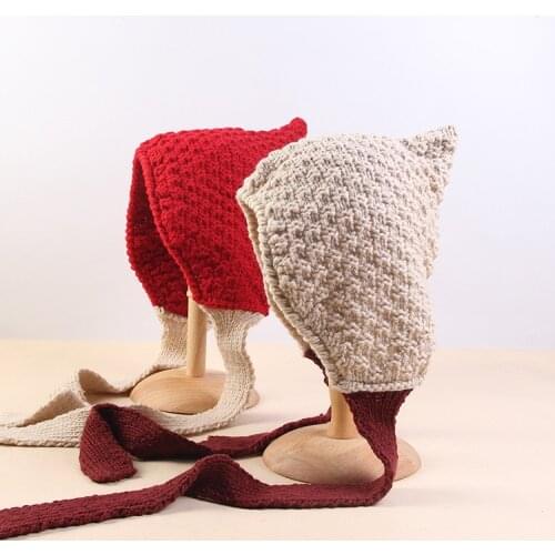 LVREN001 Winter Womens Casual Knitted Hat Earflap Girl Lady Thick Warm Bomber Hat Caps With tail