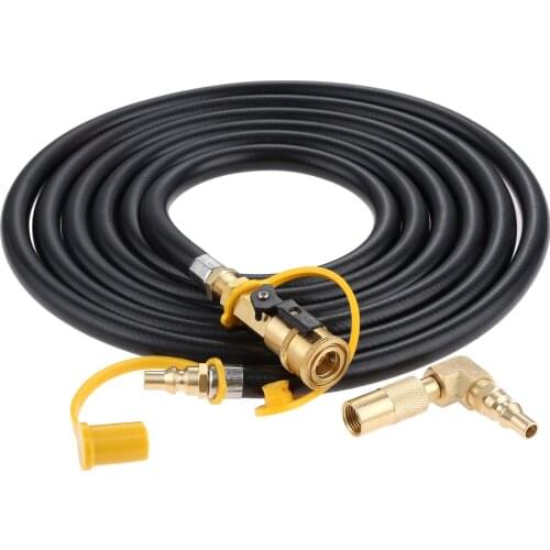 12 Feet RV Propane Quick Connect Hose with 1/4 inch Shutoff Valve Elbow Adapter for RV LP Gas 17"/22" System Blackstone Griddles