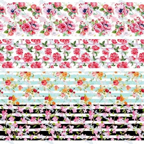 16-75MM Striped Flowers Printed Grosgrain Ribbon 50 Yards/Roll Tape Clothing Bakery Gift Wrapping Accessory Hairbow Head