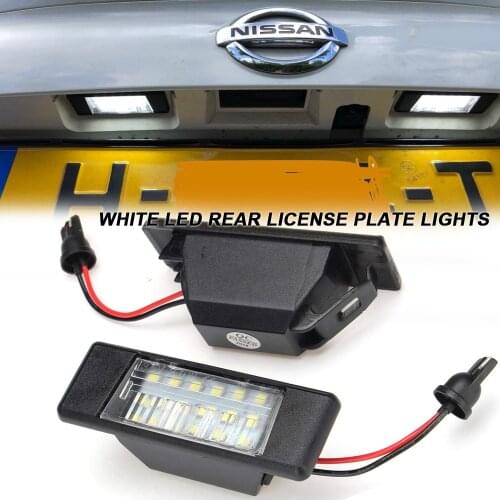 18SMD 6000K White LED License Plate Lights For Nissan Pathfinder R51 Qashqai J10 J11 X-Trail T30 T31 Juke F15 March Primera P12