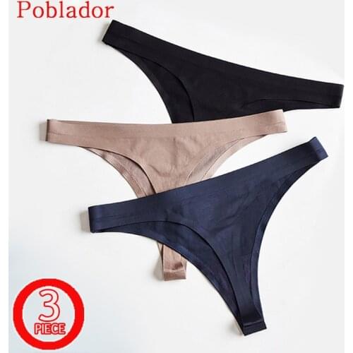 3Pcs/Set Sexy Thongs Womens Ice Silk Panties Underwear Seamless Solid G-String Low Waist Fashion Female Soft Comfortable Tanga