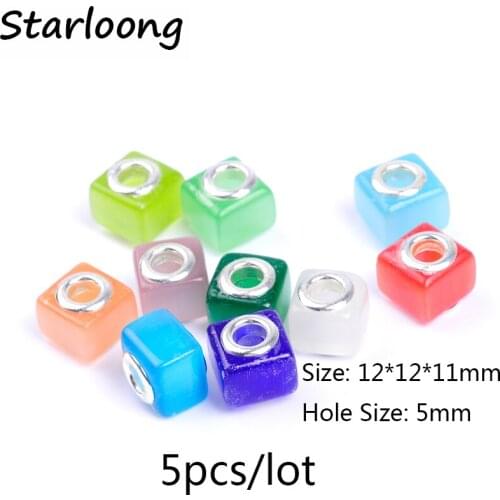 5pcs/lot square mixed colors opal stone cat eyes beads spacer beads fit for European charm bracelet for jewelry making