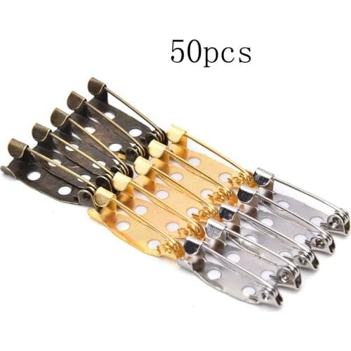 50PCs Iron Brooch Clip Base Safety Lock Pins Brooch Settings Blank Base Connectors For DIY Jewelry Making Supplies Parts