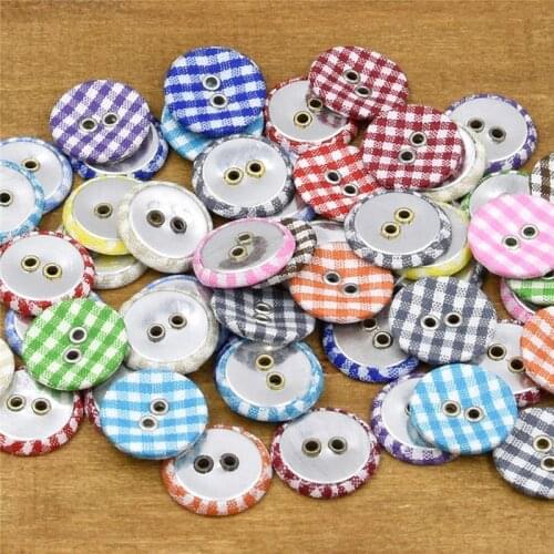 56 pcs) 2 Holes Mix Colours Shape Check Cloth Buttons For Craft Sewing Scrapbook Handwork DIY Dress Home Decoration