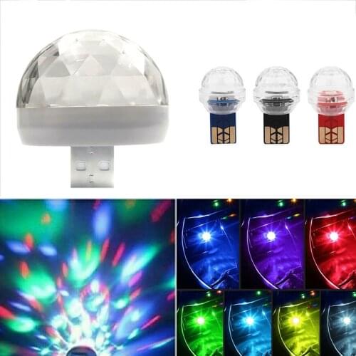 Car Mini USB RGB LED Disco Lighting Crystal Atmosphere Light ,Home Family Party Stage Portable Multicolor Mushroom Lamp Ball