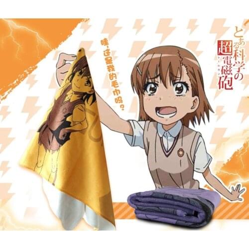Anime ToAru Kagaku no Railgun Misaka Mikoto Bath towel Cosplay Costumes Unisex Purple Yellow Bath towel 75 X 35cm Pocket Square