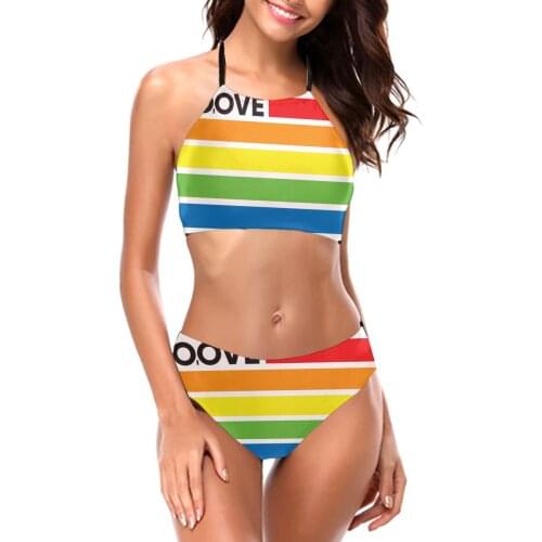 Bikinis Rainbow Flag Love Wins LGBT Pride Exotic Low Waist 2 piece woman set R333 Women bathing suit SwimSuit