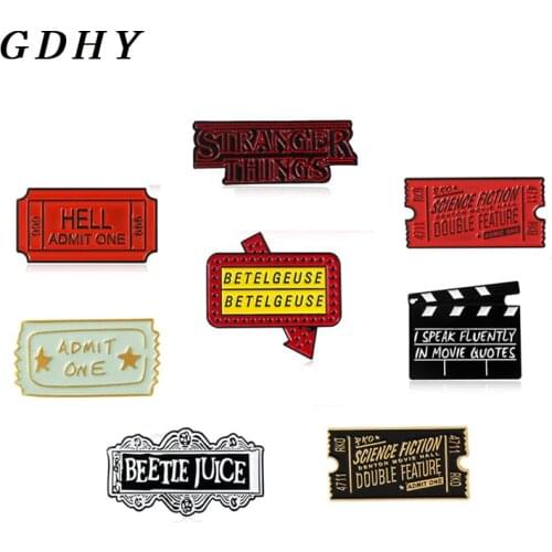 GDHY Newest Brooch BEETLE JUICE,STRANGER THINGS,BETELGEUSE Enamel Pins Film tickets Dashboards Signboards Badges Jewelry Broche