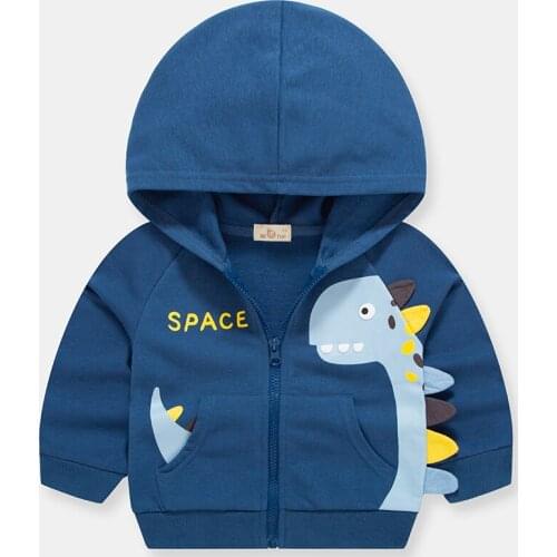2-8 Years Children Clothing Boys Hoodies Autumn Cartoon Dinosaur Print Zipper Sweatshirts Baby Cute Hoodies Costume