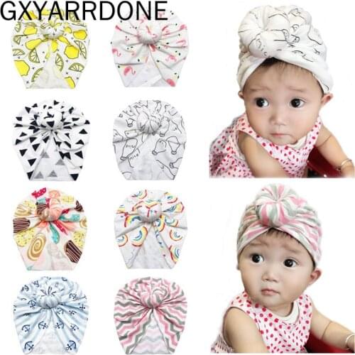 Baby Turban Top Knot Hat Toddler Kids Boy Girl India Dount Beanie Hat Soft Newborn Lamingo Cow Printed Clothing Accessories