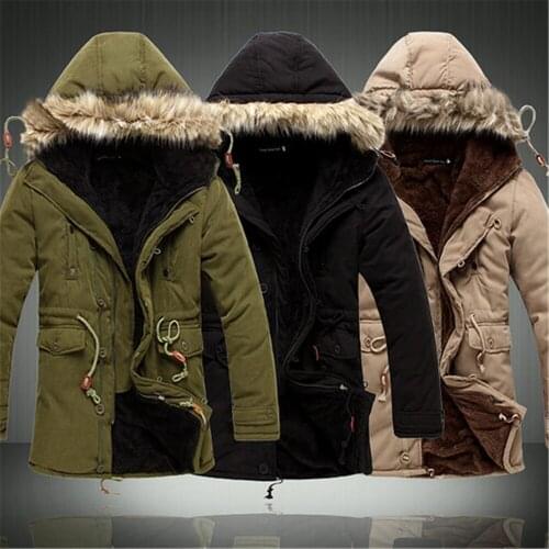 Long Warm Casual Outwear Men Fashion Winter Coats Zip-Up Drawstring Solid Causal Men Clothing Pockets Hooded OverCoat