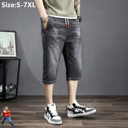 Denim Shorts Men Black Stretched Straight Plus Size 5XL 6XL 7XL Oversized Blue Summer Casual Jean Boys Half Trousers Streetwear