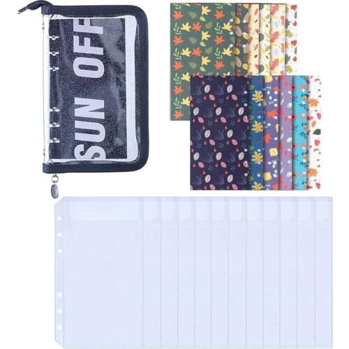 PPYY-A6 Binder Pocket A6 PVC Zipper Binder Wallet, Loose Leaf Bag 6-Ring Cash Budget Binder Envelope Wallet System