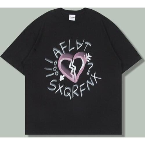 Hip Hop Graffiti T Shirt Men Cotton Heart Print Loose Streetwear Short Sleeve NEW Harajuku Couple Oversize Fashionable T Shirts