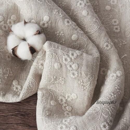 New autumn and winter thick double-layer embroidery national wind robe high-grade clothing fabric High-end linen fabric