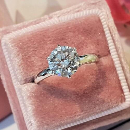 RandH 1.0Carat 2.0Carat Round Brilliant Cut 6 Prong Setting Solitaire Engagement Moissanite Ring 14K White Gold DEF Color Women