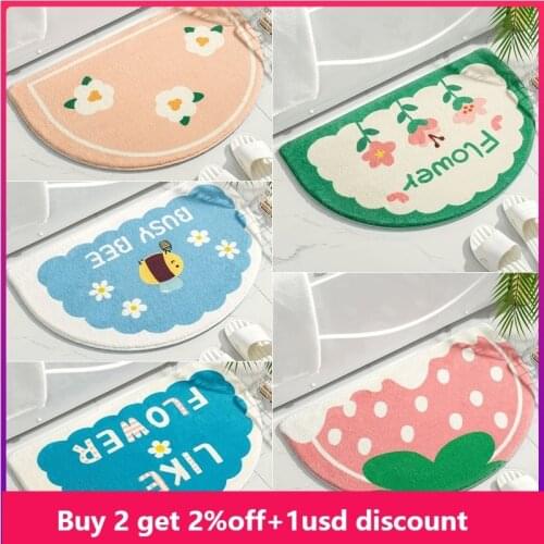 Rabbit Flower Bathroom Carpet Doormat Rugs Soft Yeallow Floor Mat Water Absorbent Bath Mats Tapis Non-slip Area Rugs for Bedroom