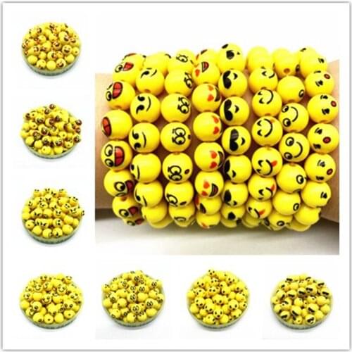 New 20pcs 10mm Smiling Face Round Acrylic Beads Jewelry Making DIY Charms Bracelet Necklace