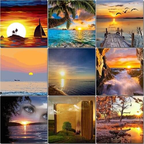 Sunrise View Oil Painting By Numbers Kits Sea Adults Diy Acrylic Paint Modern Wall Art HandPainted Coloring Pictures Home Decor