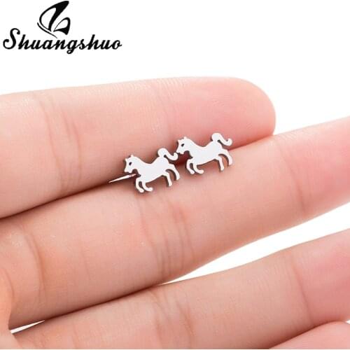 Shuangshuo Trendy Cute Horse Earrings for Women Animal Horse Stud Earrings Stainless Steel Jewelry oorbellen Gift brinco Bijoux