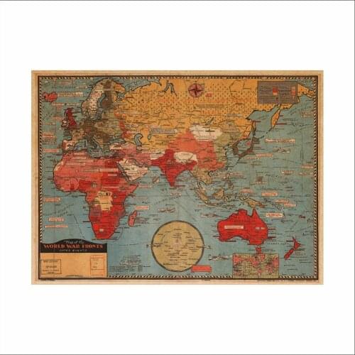 ZOOYOO Nostalgic retro world map orientation map kraft paper poster living room study room wall stickers home decoration map
