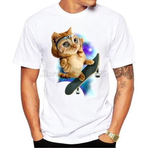 2019 New Arrivals Fashion Skateboard Cat Design Mens T Shirt Boy Cool Tops Hipster Printed Summer T-shirt