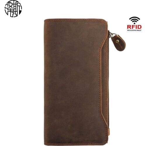 Zenos New Arrival Genuine Leather Zipper Wallet Clutch Bag RFID Blocking Card Holder Cover For Women Men