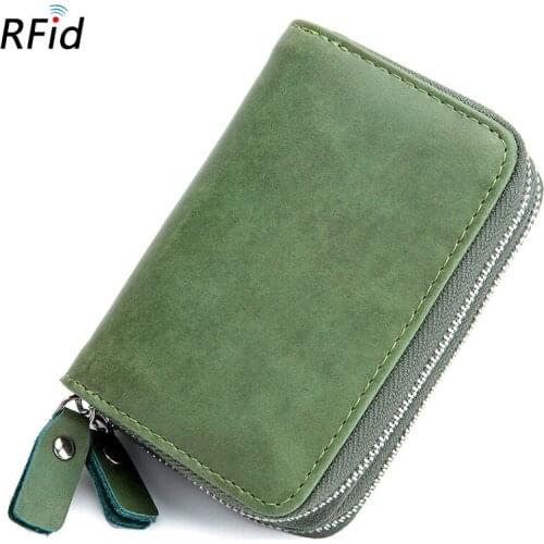 New Double Zipper RFID Blocking Card Holder Vintage Genuine Leather Key Wallets with 12 Cards Slot Multifunction Coin Purse