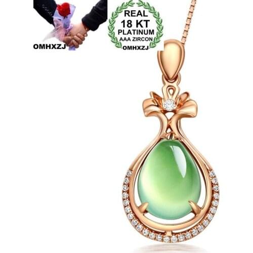 OMHXZJ Wholesale European Fashion Woman Girl Party Wedding Gift Water Drop Prehnite Zircon 18KT Rose Gold Pendant Necklace NA144
