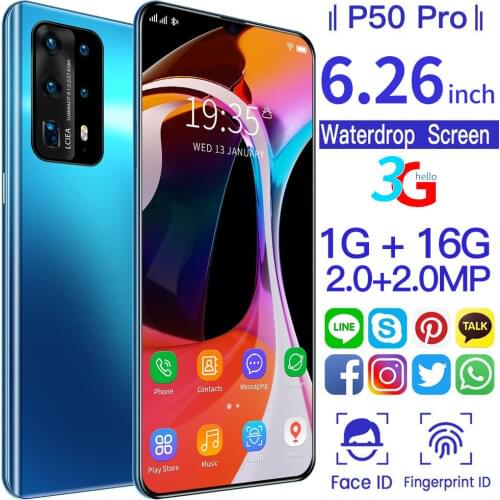 P50pro Smartphone Dual Camera Two Sim Face ID 1G+16G MTK6580 Fingerprint 3G WCDMA 6.26" Waterdrop Display Quad Core Android 5.1