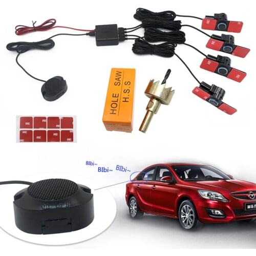 Car Parking Sensors Parktronics 4 Black/Silver/White 13mm Flat Sensors Reverse Backup Radar Sound Buzzer Alarm Adjustable Sound