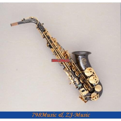 Professional Alto Sax Saxophone Black Nickel Body and Gold Keys Abalone Shell High F