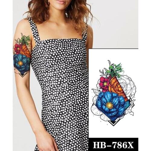 Cool Watercolor Temporary Tattoos Sticker for Geometric Color Flower Waterproof Tatoos Green Leaves for Women Man Tatto Body Art