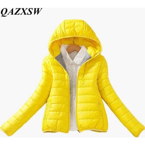 QAZXSW Hooded Cotton Jacket Women Spring Jacket 2017 N Autumn Winter Slim Warm Overcoat Ladies Padded Outerwear YX8849