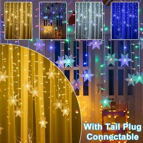 Christmas Snowflake LED String Flashing Lights Curtain Lights Waterproof Outdoor Holiday Party Connectable Wave Fairy Light D30
