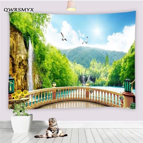 Outside The Windowsill Scenic Waterfall Scenery Tapestry Wall Hanging Bedroom Dorm Decor Wall Tapestries Home Art Adornment
