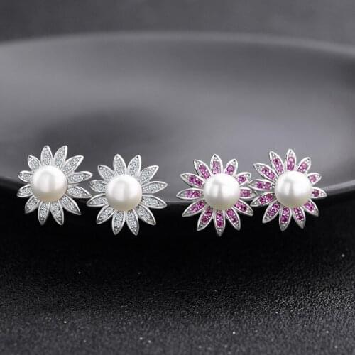Sweet Pearl Flower Pave Stud Earrings,Thomas Style Fashion Autumn Jewerly For Women,Ts Gift In 925 Sterling Silver,Super Deals