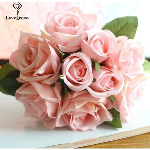 Silk Roses Wedding Bouquet for Bridesmaids Bridal Bouquet White Pink Artificial Flowers Mariage Supply Home Decoration Lovegrace