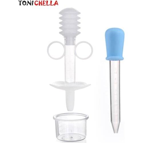2pcs/lot 5ml Baby Silicone Feeding Medicine Liquid Syringe And Dropper Device Infants Syringe Device Flatware Utensils T0337