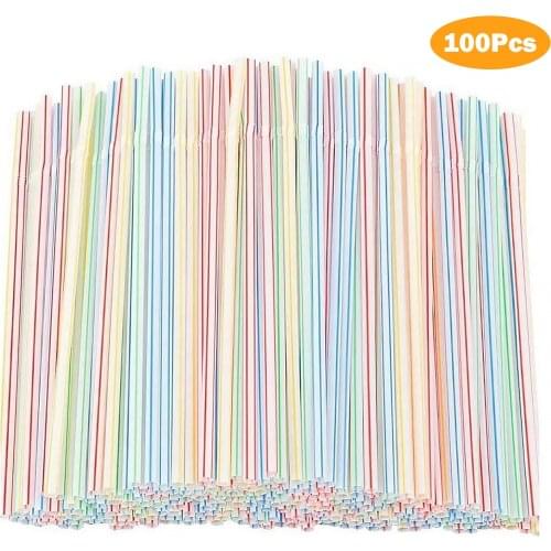 1000/600/300/200pcs Plastic Drinking Straws 8 Inches Long Multi-Colored Striped Bedable Disposable Straws Multi Colored Straw